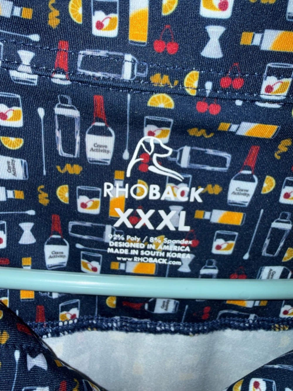 Rhoback Navy Polo with Red, Yellow and White Cocktail Print XXXL